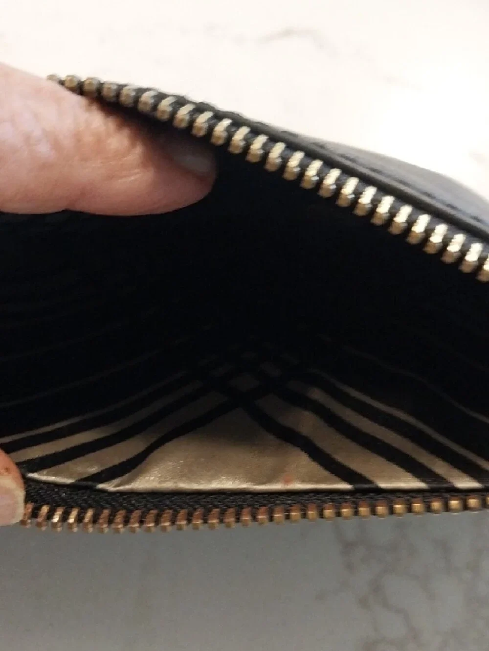 London Fog Black Leather Zip Pouch with Gold Logo